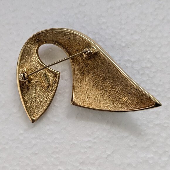 CHRISTIAN DIOR Gold Tone Black Enamel Pave Rhinestone Abstract Brooch Pin - Picture 3 of 4